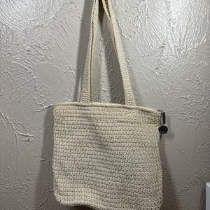 The SAK Crochet Shoulder Handbag Beige Zip‎ Closure Double Shoulder Straps